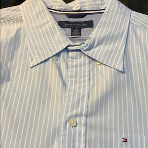 Men's Button down Long Sleeve Top White Blue NH1